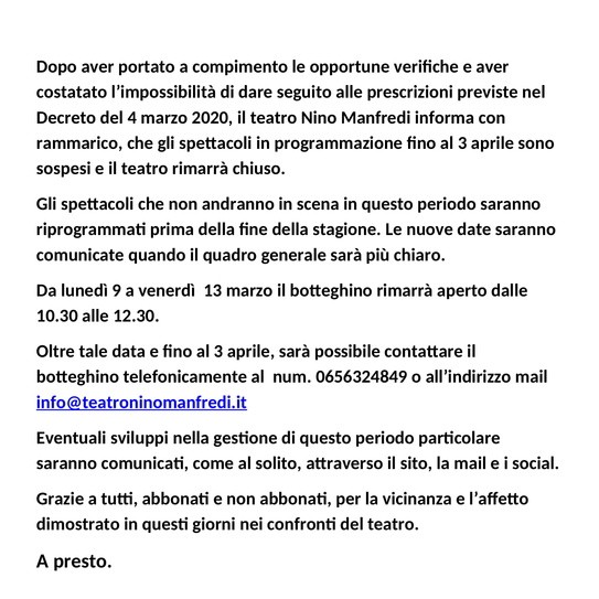 SOSPENSIONE SPETTACOLI